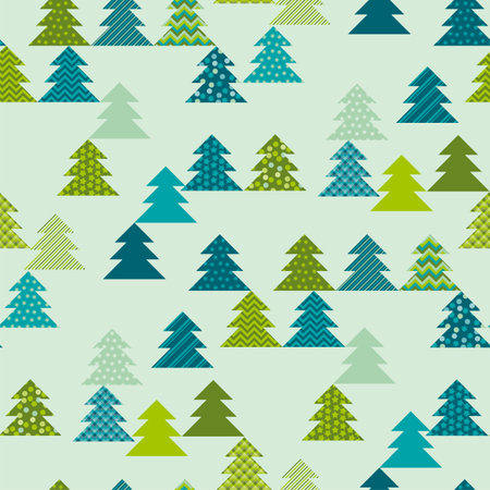 Christmas tree simple naive seamless pattern for background, fabric, textile, wrap, surface, web and print design. Winter cute patchwork fabric. vector Xmas rapport. Christmas decorative wrapping paper.のイラスト素材