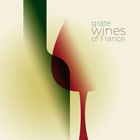 French wine poster. Bottle and glass of wine silhouette for card, header, invitation, poster, social media, post publication. Laconic stylish alcohol vector.のイラスト素材