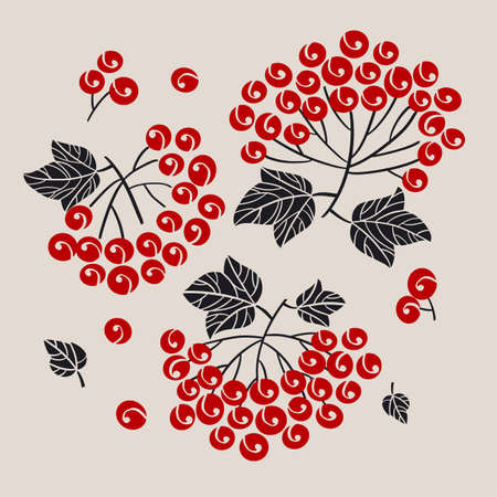 Elegant red viburnum winter berries vector for card, header, invitation, poster, social media, post publication. Traditional Ukraine viburnum berries elements silhouette.のイラスト素材