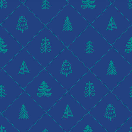 Naive Christmas vector seamless pattern with trees and dot snow. Xmas simple rapport. Christmas pattern. Christmas trees. Wrapping paper.のイラスト素材