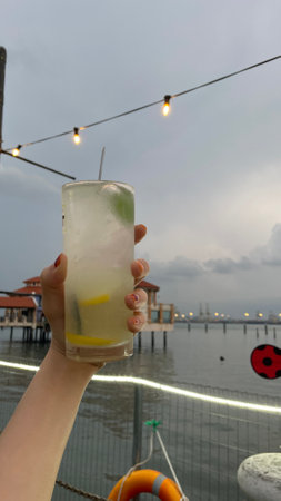 Collagen Lemonade drink at foodcourt seaside nearby portの写真素材