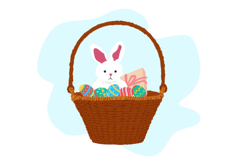 basket and rabbit Illustrationのイラスト素材