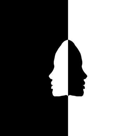 Vector head silhouettes in mirror, black and whiteのイラスト素材