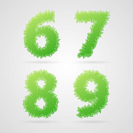 Clean green vector leaf alphabet, 6, 7, 8, 9のイラスト素材