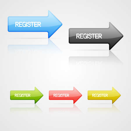 Set of clean vector color register arrow buttons with reflectionのイラスト素材