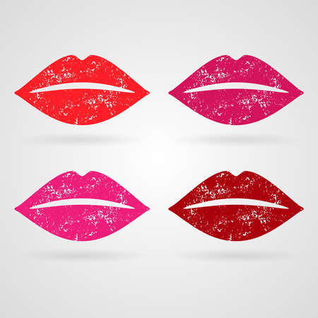 Set of vector lips with lipstick, kissのイラスト素材