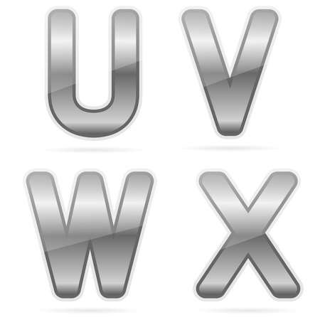 Clean metal vector alphabet, u, v, w, xのイラスト素材