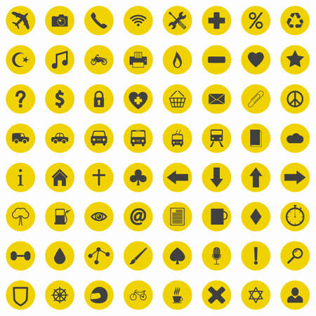 Set of clean yellow flat web icons and glyphs in circlesのイラスト素材