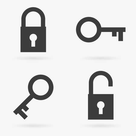 Clean modern flat simple key and lock symbol iconsのイラスト素材