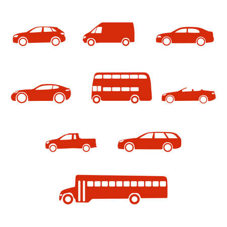 Red clean simple flat set of vehicle silhouettesのイラスト素材