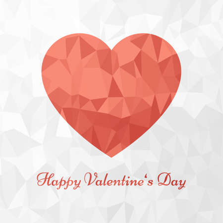 Red heart and Happy Valentine's Day text on low poly backgroundのイラスト素材