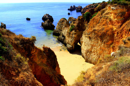 Hidden Algarve beach near Praia da Rocha, Portugalの写真素材