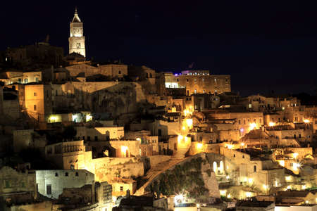 Ancient town of Matera (Sassi di Matera) at night - Basilicata, Southern Italy, European Capital of Culture 2019の写真素材