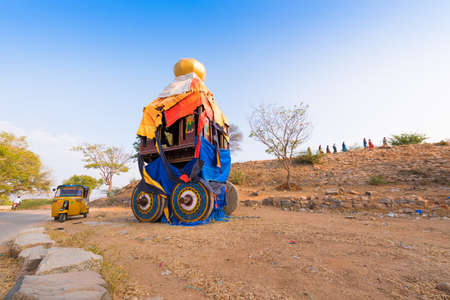 PUTTAPARTHI, ANDHRA PRADESH - INDIA - NOVEMBER 09, 2016: Indian chariot for Hindu holidays. Copy...