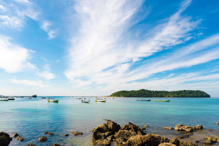 NGAPALI, MYANMAR - DECEMBER 5, 2016: Fishing boats on the beach. Copy space. Space for textのeditorial素材