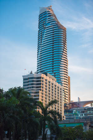 BANGKOK, TAILAND - NOVEMBER 28, 2016: City skyscraper. Copy space. Space for text. Verticalのeditorial素材