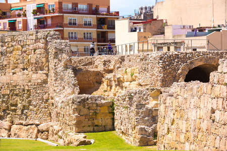 TARRAGONA, SPAIN  MAY 1, 2017: View of the ruins of the Roman amphitheater. Close-upのeditorial素材