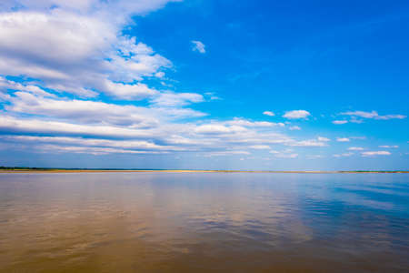 Landscape on the Irravarddy river, Mandalay, Myanmar, Burma. Copy space for text