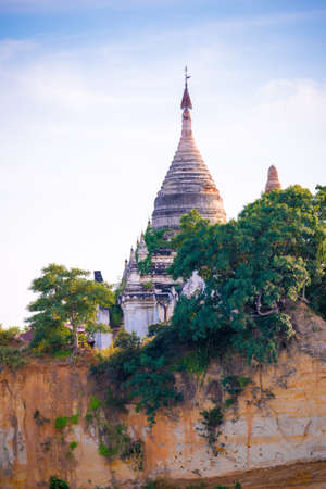 Pagoda on the bank of the Irrawaddy river, Mandalay, Myanmar, Burma. Tour from Mandalay to Bagan. Copy space for textの写真素材