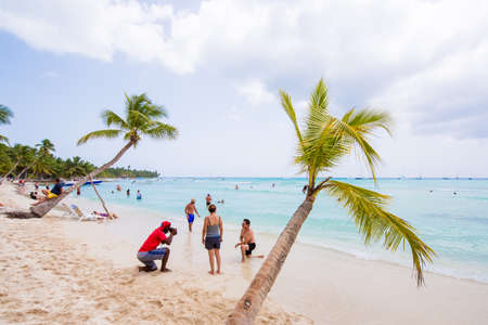 SAONA, DOMINICAN REPUBLIC - MAY 25, 2017: View of the sandy beach of the island. Copy space for text