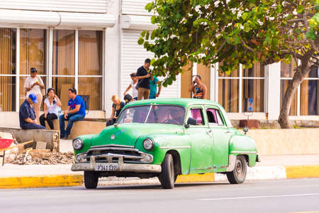 CUBA, HAVANA - MAY 5, 2017: Retro car, the Cuban taxi. Copy space for textのeditorial素材