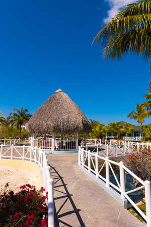 Gazebo in island of Cayo Largo, Cuba. Copy space for text. Verticalのeditorial素材