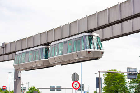 DUSSELDORF, GERMANY - JUNE 8, 2017: Sky-Train funicular in airport. Copy space for text