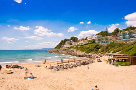 SALOU, SPAIN - JUNE 6, 2017: Coastline Costa Dorada, beach in Salou, Tarragona, Catalunya, Spain. Copy space for textのeditorial素材