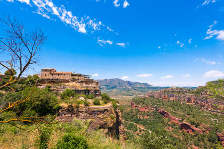 View of the village Siurana de Prades, Tarragona, Catalunya, Spain. Copy space for textの写真素材