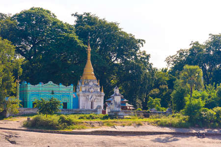 Pagoda in the park, Mandalay, Myanmar, Burma. Copy space for textの写真素材