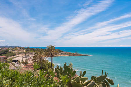 Coast of Tarragona in sunny day, Catalunya, Spain. Copy space for textの写真素材