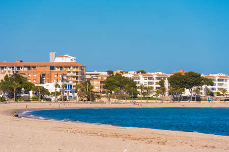 Sand beach in Miami Platja, Tarragona, Catalunya, Spain. Copy space for text