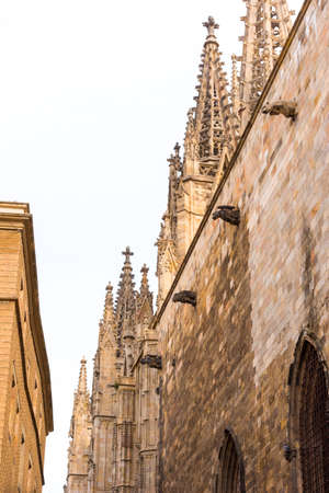 BARCELONA, SPAIN - FEBRUARY 16, 2017: Gothic Quarter (Barrio Gothico). Cathedral of the Holy Cross and St. Eulalia. Vertical. Copy spaceのeditorial素材