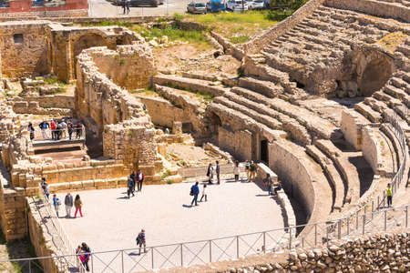 TARRAGONA, SPAIN - MAY 1, 2017: View of the ancient roman amphitheaterのeditorial素材