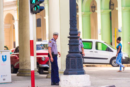 CUBA, HAVANA - MAY 5, 2017: The Cuban policeman on the city streetのeditorial素材