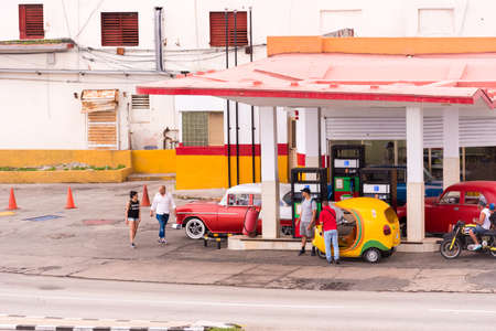 CUBA, HAVANA - MAY 5, 2017: View of the filling station. Copy space for text