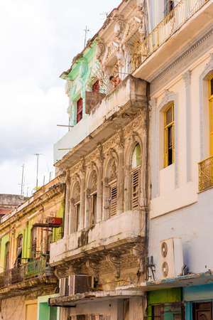 CUBA, HAVANA - MAY 5, 2017: View of the buildings of old Havana, Cuba. Copy space. Verticalのeditorial素材
