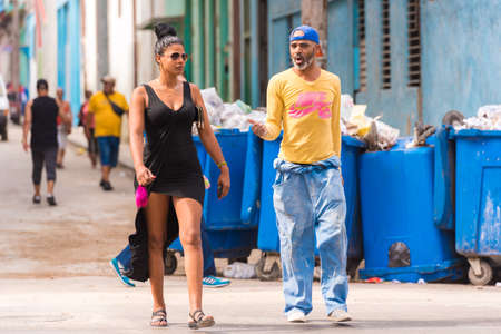 CUBA, HAVANA - MAY 5, 2017: Man and woman on the street in Havana, Cubaのeditorial素材
