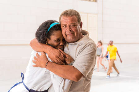 CUBA, HAVANA - MAY 5, 2017: Man and woman embrace. Copy space for textのeditorial素材