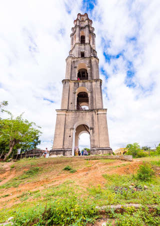 TRINIDAD, CUBA - MAY 16, 2017: View of the tower of Manaki Isnagi. Vertical. Copy space for textの写真素材