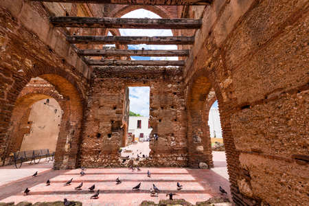 View on Ruins of the Hospital of St. Nicolas of Bari, Santo Domingo, Dominican Republic. Copy space for textのeditorial素材