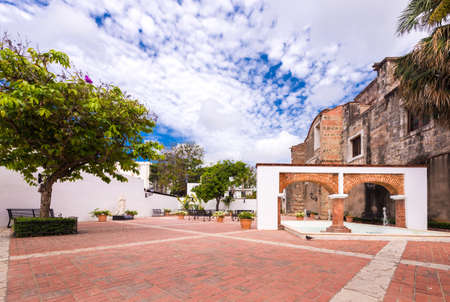 View of the arch and fountain, Santo Domingo, Dominican Republic. Copy space for textの写真素材