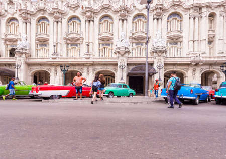 CUBA, HAVANA - MAY 5, 2017: American retro cars on city street. Copy space for textのeditorial素材