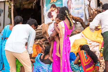 PUTTAPARTHI, ANDHRA PRADESH, INDIA - JULY 9, 2017: Indian market. Copy space for textのeditorial素材