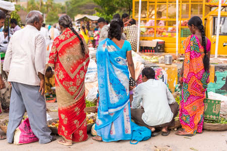 PUTTAPARTHI, ANDHRA PRADESH, INDIA - JULY 9, 2017: Indian market. Copy space for textのeditorial素材