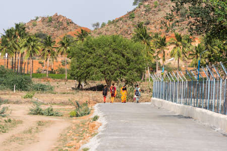 PUTTAPARTHI, ANDHRA PRADESH, INDIA - JULY 9, 2017: Indian landscape. Copy space for textのeditorial素材