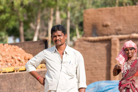 PUTTAPARTHI, ANDHRA PRADESH, INDIA - JULY 9, 2017: Portrait of an Indian man. Copy space for text