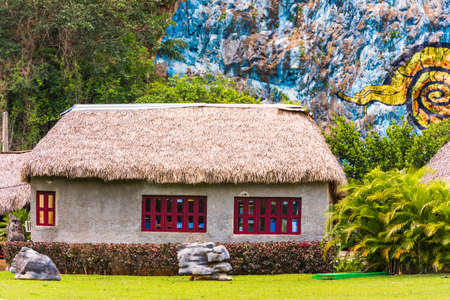 View on the building in the mountains, Vinales, Pinar del Rio, Cuba. Copy space for textのeditorial素材