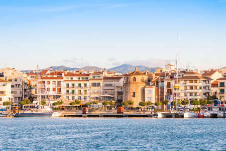 CAMBRILS, SPAIN - SEPTEMBER 16, 2017: View of port and museu d'Hist'ria de Cambrils - Torre del Port.のeditorial素材