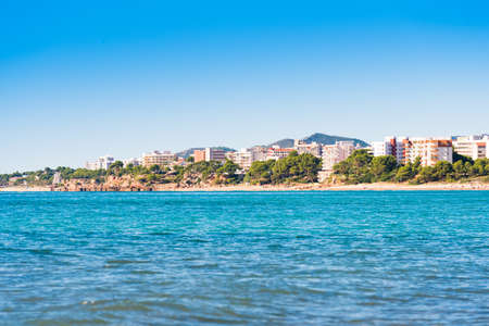 View of the coastline of the Costa Dorada in Miami Platja, Tarragona, Catalunya, Spain. Copy space...